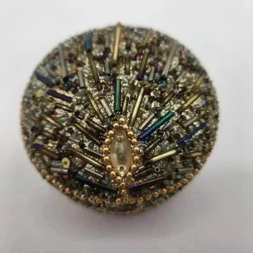 Sparkly Bead/Sequin/Jewel-Encrusted Metal‎ Round Trinket Box Felt Interior Gift